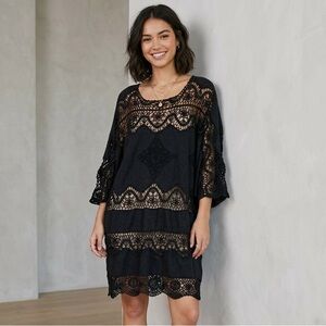 We The Free Romantic Crochet Knit Sweater Dress Cover Up XS Black Boho Beach